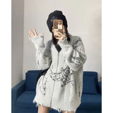 Znbbw Knitted Cardigan Women Harajuku Oversized Print Sweater Coat Streetwear V Neck Zipper Knitwear Korean Casual Jumpers Tops