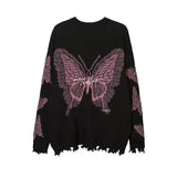 Znbbw Jacquard Y2k Clothes Punk Gothic Long Sleeve Casual Loose Women Pullovers Harajuku Vintage Streetwear Knitted Sweaters