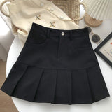 Znbbw Fashion Women Pleated Skirts Korean High Waist Button Mini Skirts Elegant All Match Female A Line Skirt Summer New