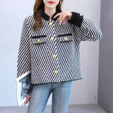 Znbbw Mink Fleece Small Fragrant Cardigan Women Autumn/Winter Stripe Top Loose and Versatile Foreign Short Coat Female