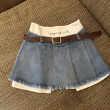 Znbbw Patchwork Denim Mini Skirt Women Streetwear High Waist Tassel Pleated Jeans Skirts Harajuku Korean Fashion A Line Skirt New