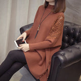 Znbbw Autumn And Winter New Loose Sweater Coat Women's Half-high Collar Pullover Wrap Swing Beading