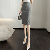 Znbbw Vintage Gray Red Stretch Pencil Skirts For Women Office Lady Formal Black Midi Skirts Elegant Female Package Hip Skirts