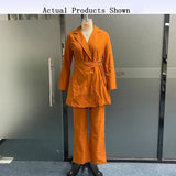 Znbbw Blazer Set Female Clothes Autumn Office Solid Lapel Long Sleeve Irregular Buckle Top Loose With Pockets Pants Sets