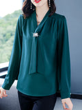 Znbbw Women Blusas Mujer De Moda 2023 Spring Long Sleeve Bow V-Neck Chiffon Blouse Shirt Women Tops Blouses Femme Shirts D412