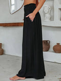 Znbbw Women's wide leg loose wide leg pants High Waist Solid Color Relaxed Fit Beach Lounge Pants