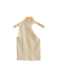 Znbbw TRAF Knitted Sweater Off Shoulder Pullovers Sweater for Women Sleeveless Turtleneck Female Jumper Black Sexy Clothing