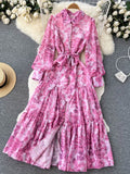 Znbbw Women Spring Summer French Gentle Wind Long-sleeved Dress Early Autumn New Seaside Holiday Waist Thin Split Floral Dress D1725