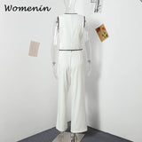 Znbbw Irregular Sleeveless Women Pant Set Fashion V-neck Cross Crop Top High Waist Trouser 2024 Spring Summer Female Streetwear