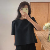 Znbbw Patchwork Blusas Mujer Small Fragrance Shirts Blouses Puff Short Sleeve Camisas Spring Summer Tops Loose Casual Ropa