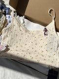 Znbbw Print Bow Tank Tops Women Y2k Vintage Hollow Out Sleeveless Beige Cotton Camisole Casual Harajuku Summer Slim Vests 2024