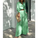 Znbbw Shirt Long Pants Suits 2 Piece Set Women Long Sleeve Shirt Wide Leg Pants Casual White Spring Summer Outfits 2024 New