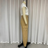 Znbbw Women Two Piece Set Summer Fashion Round Neck Sleeveless Top Casual Nipped Waist With Pocket Cargo Pants Sets Streetwear