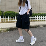 Znbbw Vintage Women Cargo Shorts American Streetwear Loose Wide Leg Pants Harajuku Casual Female Big Pocket Shorts Summer New