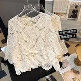 Znbbw out knitted sweater for women's summer new Korean version loose short half sleeved crochet sun protection top shawl