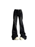 Znbbw Women's Baggy Flare Jeans Harajuku Y2k 90s Aesthetic Oversize Black Gothic Denim Trousers Emo 2000s Jean Pants Vintage Clothes