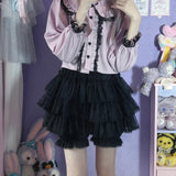 Znbbw Sweet Lace Lolita Shorts Skirts Y2k Japanese Kawaii JK Ruffles Bloomers Women Elastic Waist Safety Short Pants Cutecore