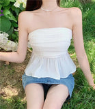 Znbbw Sweet Hot Tube Crop Tops Female Stretchy Back Chic Folds Cropped Strapless Camisole Sleeveless Short T shirts Girls