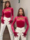 Znbbw Women Long Sleeve Bodycon Velvet Streetwear T Shirts Tops Bodysuit 2023 Fall Clothing Wholesale Items For Business