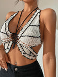 Znbbw Women Bikini Tops Contrast Color Sleeveless Bandage Backless Knit Crochet Butterfly Swimsuits Tops Beachwear new
