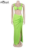 znbbw Sexy Green Sleeveless Caimsole Two Piece Skirt Set Party Evening For Women 2023 Summer Strapless Crop Top Long Skirt Set