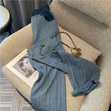 znbbw Women Two-piece Pant Set Imitation Denim Jacket + Wide Leg Long Trousers Casual High Street Fashion Office Lady Autumn 2023