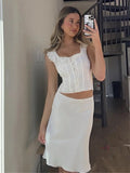 Znbbw White Lace Summer Women Set Sleeveless Crop Top+midi Skirt Outfits 2024 Beach Holiday Chic Vintage Sundress Dress Set