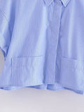 Znbbw TRAF Women Pockets Patch ShorWomen Pockets Patch Short Smock Blouse Lady Chic Kimono Cropped Shirt Blouse Tops For Women