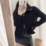 Znbbw cardigan sweater female spring and autumn lapel zipper sweater long sleeve solid women foreign outerwear cardigan female