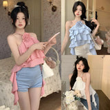 Znbbw Women's Top Women's Vest Ruffle Backless Flowers Versatile Sexy Camisole
