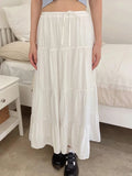 Znbbw Lace-up White Long Skirts Women Summer Cotton Drawstring High Waist A-line Skirt Female Sweet Simple Loose Faldas Y2k