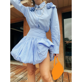 Znbbw Womens Kawaii y2k Aesthetic Mini Bubble Skirts High Waist Ruffle Hem Pleated Short Skirts Retro Puffy A Line Balloon Skirts