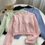 Znbbw Version Solid V-neck Sweater Casual Fashion Short Knit Long Sleeved Cardigan Sweater