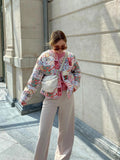 Znbbw Patchwork Cotton Jackets Mini Skirt Suit For Woman 2023 Autumn Thicken Warmth Short Coats Set Female Printed Streetwear