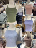 Znbbw Vintage Knitted Slim Camis Women Simple Summer Sexy Backless Cotton Lace-up Crop Top Sweet Cute Sleeveless Y2k Tank Tops