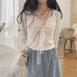 Znbbw White Kawaii Lolita Female Blouse Lace Japanese Sweet Long Slevee Tops Women Knitted Casual Korean Designer Clothing 2024