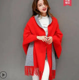 Znbbw Winter Fashion Lady Tassel Knitted Shawl Sweater Women Solid Tassel Batwing Sleeve Poncho Cardigan wrap swing