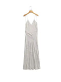 Znbbw TRAF Summer V-neck Satin Spaghetti Strap Dress Women Backless Sexy Sleeveless Bodycon Party Dress Female Dresses