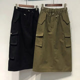 Znbbw Full Length Skirt Black Elastic Waist Y2k Skirts Cargo Skirts for Women Spring Summer Drawstring Girls Long Skirt