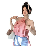 Znbbw Women's Top Women's Vest Ruffle Backless Flowers Versatile Sexy Camisole