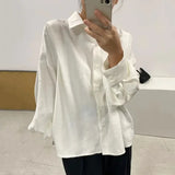 Znbbw Korean Chic Back Pleated Design Blusas Mujer Loose Casual Shirts Blouses Lapel Long Sleeve Tops Spring New Shirt