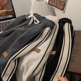 Znbbw Striped Corduroy Sweatpants Women Winter Thick High Waist Drawstring Wide Leg Trousers Y2K Korean All-Match Straight Pants