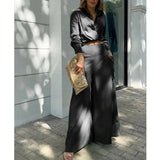 Znbbw Shirt Long Pants Suits 2 Piece Set Women Long Sleeve Shirt Wide Leg Pants Casual White Spring Summer Outfits 2024 New