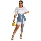 Znbbw Women Full Sleeve Jean Patchwork Short Dresses Female Autumn Casual Bodycon Denim Sweatshirt 2023 New Fashion Streetwear