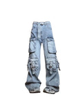 Znbbw Women Blue Cargo Jeans Vintage Y2k 90s Aesthetic Baggy Denim Trouser Harajuku High Waist Wide Cowboy Pants Trashy 2000s Clothes