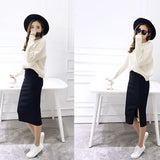 Znbbw Women Casual Split Pencil Skirt Calf-Length Ladies Cotton Solid Stretch Slim Skirts