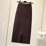Znbbw velvet skirt female autumn and winter mid-length knitted one-step skirt split straight winter skirt casual solid long skirt