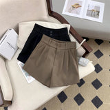 Znbbw Women High Waist Suit Shorts Summer Casual All Match Loose Shorts Y2K Female Korean Solid Button Wide Leg Pants New