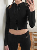 Znbbw Clothes y2k Aesthetic kintted Sweater Women Zip Up Long Sleeve Hooded Tops Preppy Style 90s Fashion Cropped Cardigan Tees