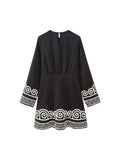 Znbbw TRAF Embroidery Long Sleeve Spliced Dress Women Round Neck Bodycon Autumn Lace Up Party Dresses 2023 Female Streetwear